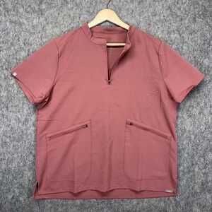 Figs Nata Zip Henley Scrub Top Women's Large Mineral Mauve Pink W20SW1035